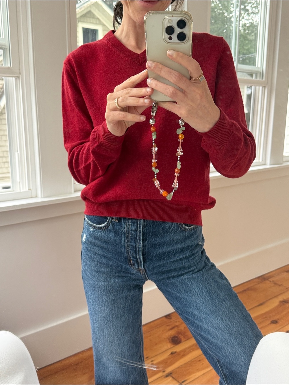 Mid-2000s GAP 100% Italian Wool Red V-Neck Women's Sweater (M)